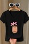 Women's Coffee Girl Printed Basic Daily Use V-Neck Slim Fit Lycra T-Shirt