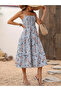 Women's Patterned Square Neck Strappy Long Single Jersey Dress - 2