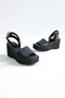 Black Genuine Leather Wedge Heel Women's Sandals Sl340 - 5