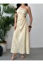 Yellow Floral Patterned One-Shoulder Dress with Window Detail - 5