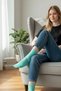 6 Pairs of Unisex Turquoise Colored Cotton Socks - Colorful Tennis Socks - 5