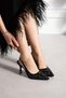 Suwsa Women's Heeled Shoes with Back Strap, Fully Patterned with Stones, Silver/Black Satin - 2
