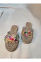 Closed Front Pearl Detailed Wicker Knitted Outdoor House Slippers - 3