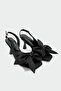 Molina Bow Detailed Women's Black Satin Heeled Shoes