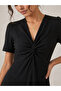 Black Textured Twist Front A-Line Maxi Dress - 2
