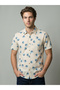 Men Beige Leaf Print Short Sleeve Shirt