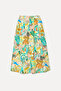 Women's Green Patterned Flared Midi Skirt