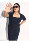 Plus Size Denim Washed Bodycon Midi Dress - 2