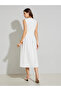 White V Neck Gathered A-Line Midi Dress - 5