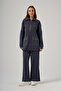 Front Zipper Detail Trouser Suit 1089 Navy Blue - 2