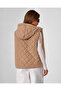 Women's Beige Hooded Plaid Lined Quilted Puffer Vest - 8
