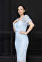 Square Neck Beaded Pencil Dress - Baby Blue - 2
