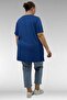 68504 Plus Size Kısakol Printed Combed Cotton Tunic - Indigo - 5