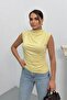 Women's Blouse Sleeveless Short Stand Collar Draped Lycra Sandy Fabric Zero Sleeve T-Shirt - 2