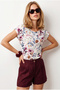 Women's White Fuchsia V-Neck Woven Viscose Blouse Blz-19003048 - 3