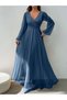 Women's Double Breasted Collared Long Tulle Dress with Belt