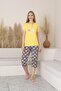 Short Sleeve Buttoned Collar Bottom Capri Yellow Color Young Girl's Pajama Set