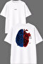 Brain Heart Design Front and Back Printed White Oversize T-Shirt