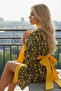 Yellow Floral Patterned Midi Length Viscose Women's Kimono - 8