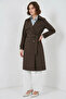 Women's Double Breasted Collar Belted Brown Trench Coat - 2