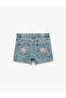 Star Detailed Pocketed Cotton Denim Shorts - 4