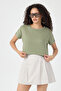 Women's Green Regular Fit Steel Interlook Fabric T-Shirt - 2