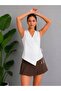 Women's Double-Breasted Collar, Gathered Sides, Asymmetrical Cut Modal Blouse 26072 - 3
