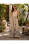 Khaki Color Butterfly Patterned Italian Linen Trousers with Elastic Waist and Pocket Detail - 4