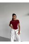 Women's Burgundy One-Shoulder Transparent Tulle Detailed Stylish Sandy Blouse Hzl26S-Fry123871 - 2