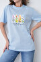Women's Spring Themed Watercolor Effect Floral Printed Round Neck Blue Casual T-Shirt - 3