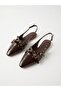 Women's Brown Open-Back Cross-Strapped Ballerinas with Gold Buckle - 3