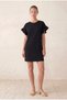 Women's Relaxed Fit Crew Neck Ruffle Detailed Short Sleeve Black Modal / Cotton / Elastane Blend Mini Dress Paula - 3