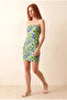 Women's Slim Fit Strapless Collar Navy Blue, Green Interlock Mini Dress Heloisa - 2