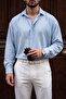 Rio sky blue soft linen-look semi-oversized relaxed fit shirt - 2