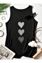 Women's Hearts Printed Half V-Neck Sleeveless Regular Fit Casual T-Shirt