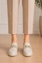Çnr H43 Women's Cream Skin Buckle Casual Shoes - 2