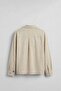 Men's Boxy Fit Contrast Stitched Cotton Overshirt Shirt Ecru - 2