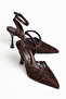Brown Black Lace Detailed Thin Heeled Shoes - 3