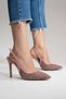 Women's Pink Straw Weave Detailed Slingback 9 Cm. Thin High Heel Shoes Stiletto - 5