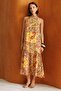 4932 Women's Floral Shawl Patterned Halter Neck Flounce Midi Dress Yellow