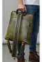 Genuine Calfskin Unisex Backpack with Zippered Sides and Gussets, Olive, Olive Green, Square Design, Real Leather Bag - 4