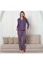 Floral Patterned Purple Lycra Women's 100% Cotton Pajama Set Lycra Ring Viscose