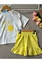Pul Sequined Lemon Pattern T-Shirt with Ruffled Shorts Girls' Top and Bottom Set - 4