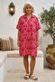 Fuchsia Shirt Collar Short Sleeve Patterned Casual Viscose Woven Dress 105 65