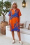 Orange-Blue Shirt Collar Short Sleeve Patterned Casual Viscose Woven Dress 105 62