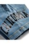 Denim Short with Text Print - Blue - 4