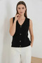 Women's V-Neck Buttoned Knitwear Black Vest - 5