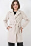 Women's Wide Collar Belted Cotton Ecru Coat - 4