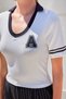 Women's Polo Collar Letter Detailed Basic Striped Sleeve Detail Knitwear White Blouse - 4