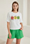 Women's Round Neck Basic Floral Patterned White T-Shirt - 5
